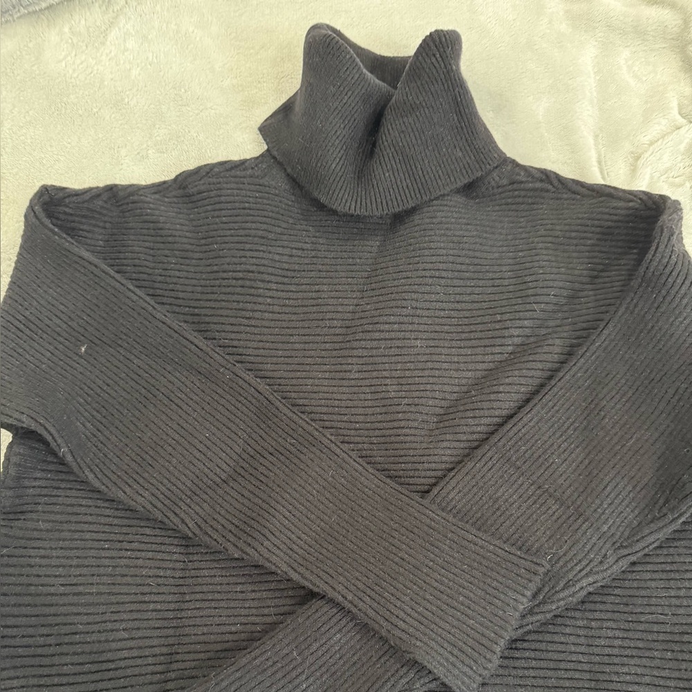 Eesome Black Ribbed Cowl Neck Sweater